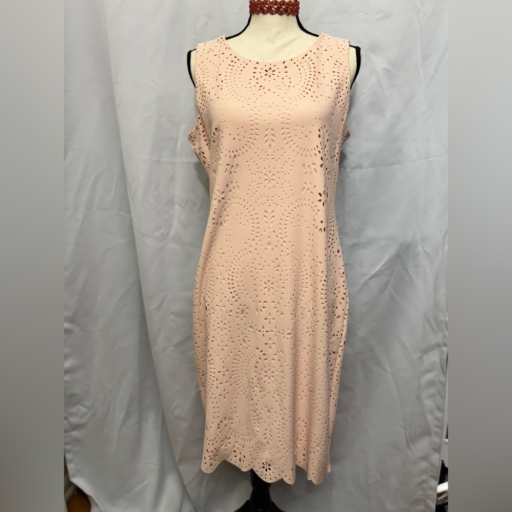NWT Calvin Klein Laser Cut Out Sleeveless Dress Blush Pink Size 12 Round neck